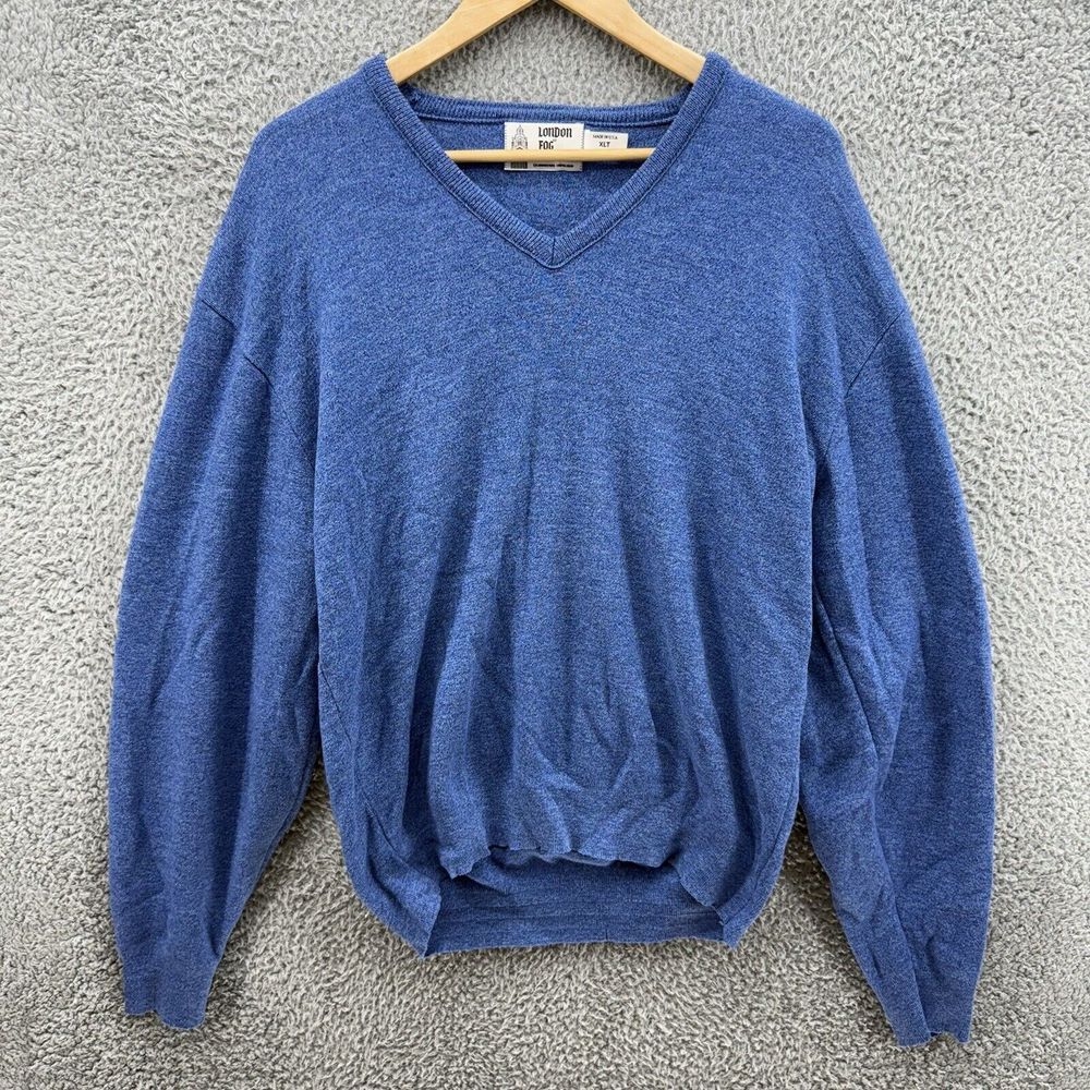 London Fog Size XL Tall Vintage‎ Royal Blue Acrylic V-Neck Sweater Made in USA